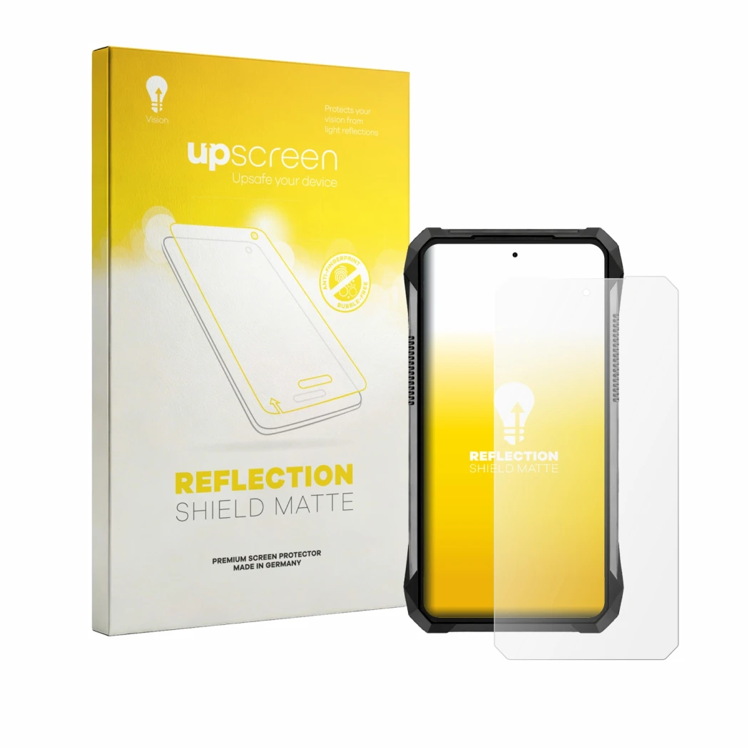 Front side of a product packaging with the brand logo upscreen. Next to it is the device Unihertz 8849 Tank 5 shown with the c