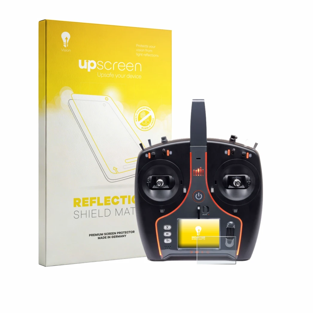 Front side of a product packaging with the brand logo upscreen. Next to it is the device Spektrum NX7e Plus shown with the cor