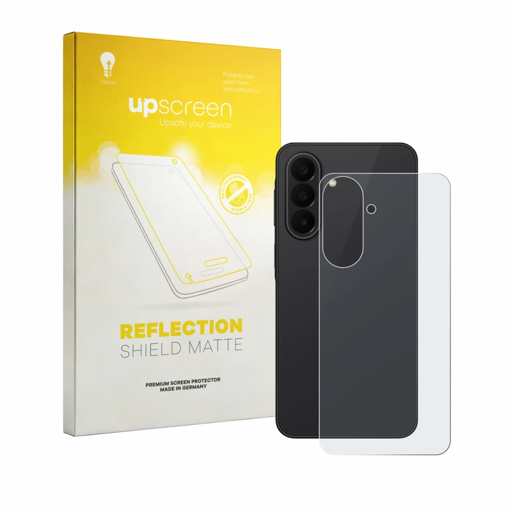 Front side of a product packaging with the brand logo upscreen. Next to it is the device Samsung Galaxy A27 5G (Back) shown wi