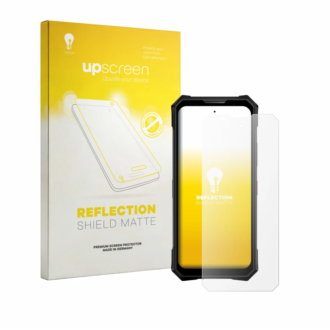 Front side of a product packaging with the brand logo upscreen. Next to it is the device Doogee V50 shown with the correspondi