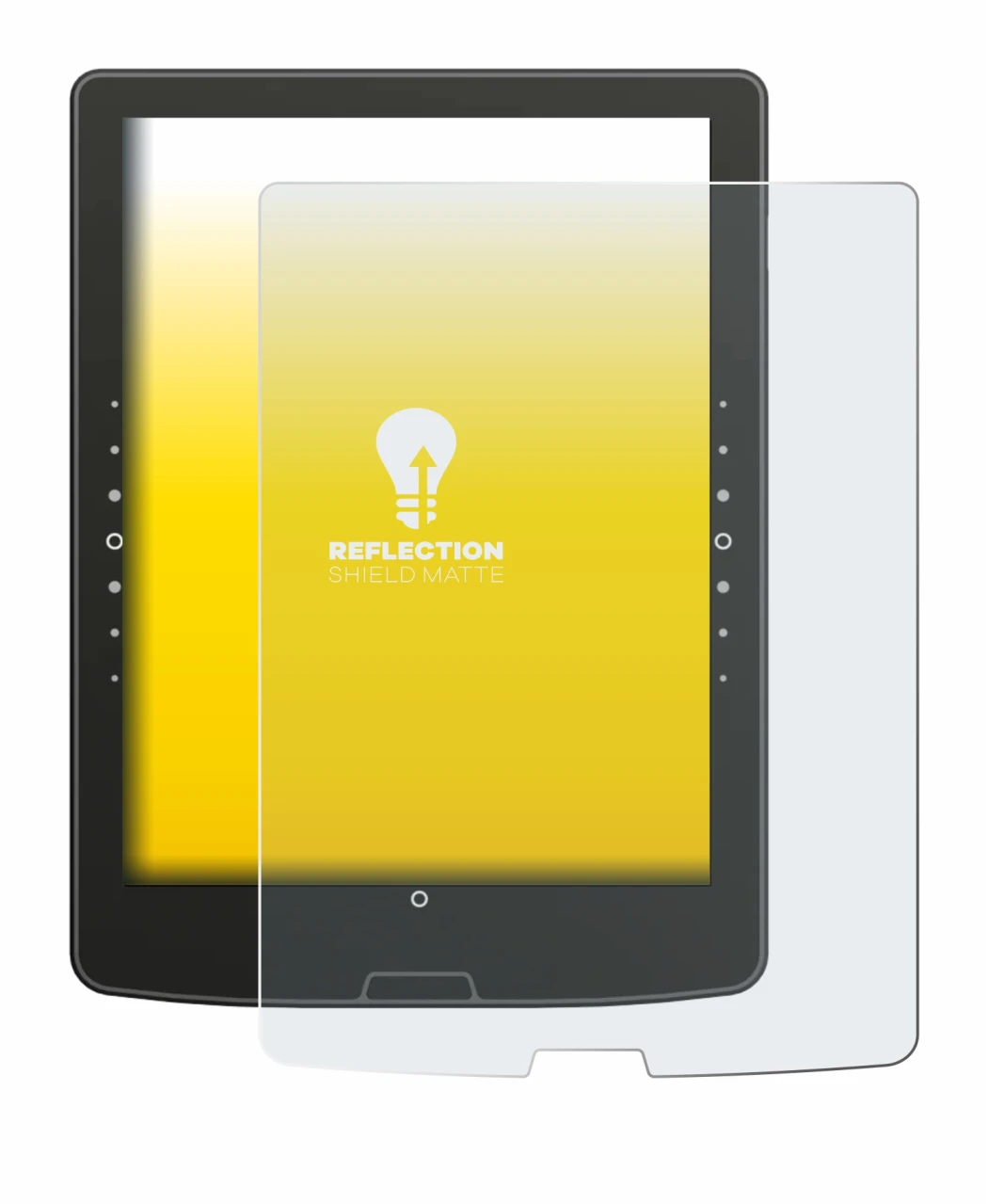 Image of the device inkBOOK Solaris with a wide variety of screen protectors.