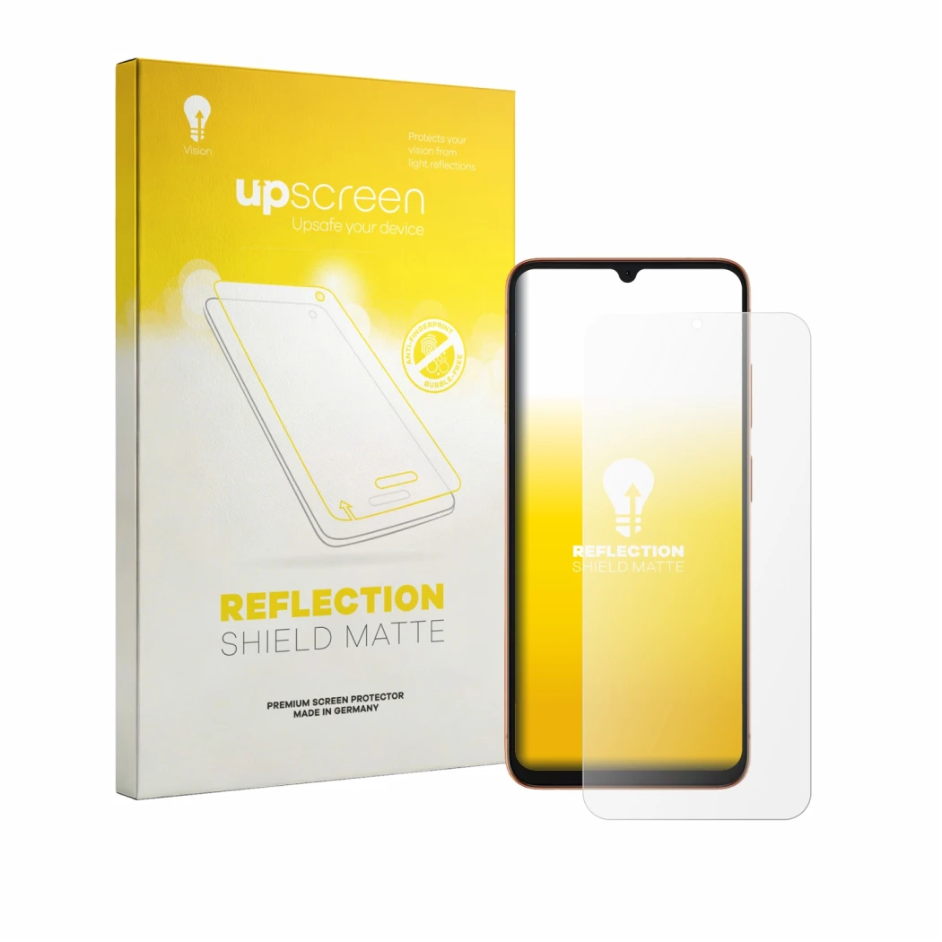 Front side of a product packaging with the brand logo upscreen. Next to it is the device Doogee Note 57 Lite shown with the co