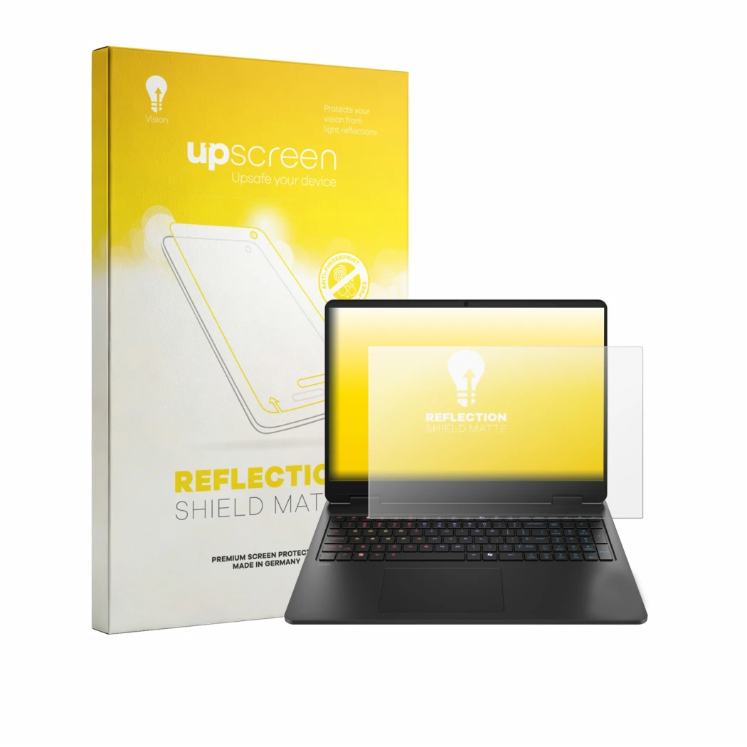 Front side of a product packaging with the brand logo upscreen. Next to it is the device HP HyperX Omen 16 shown with the corr
