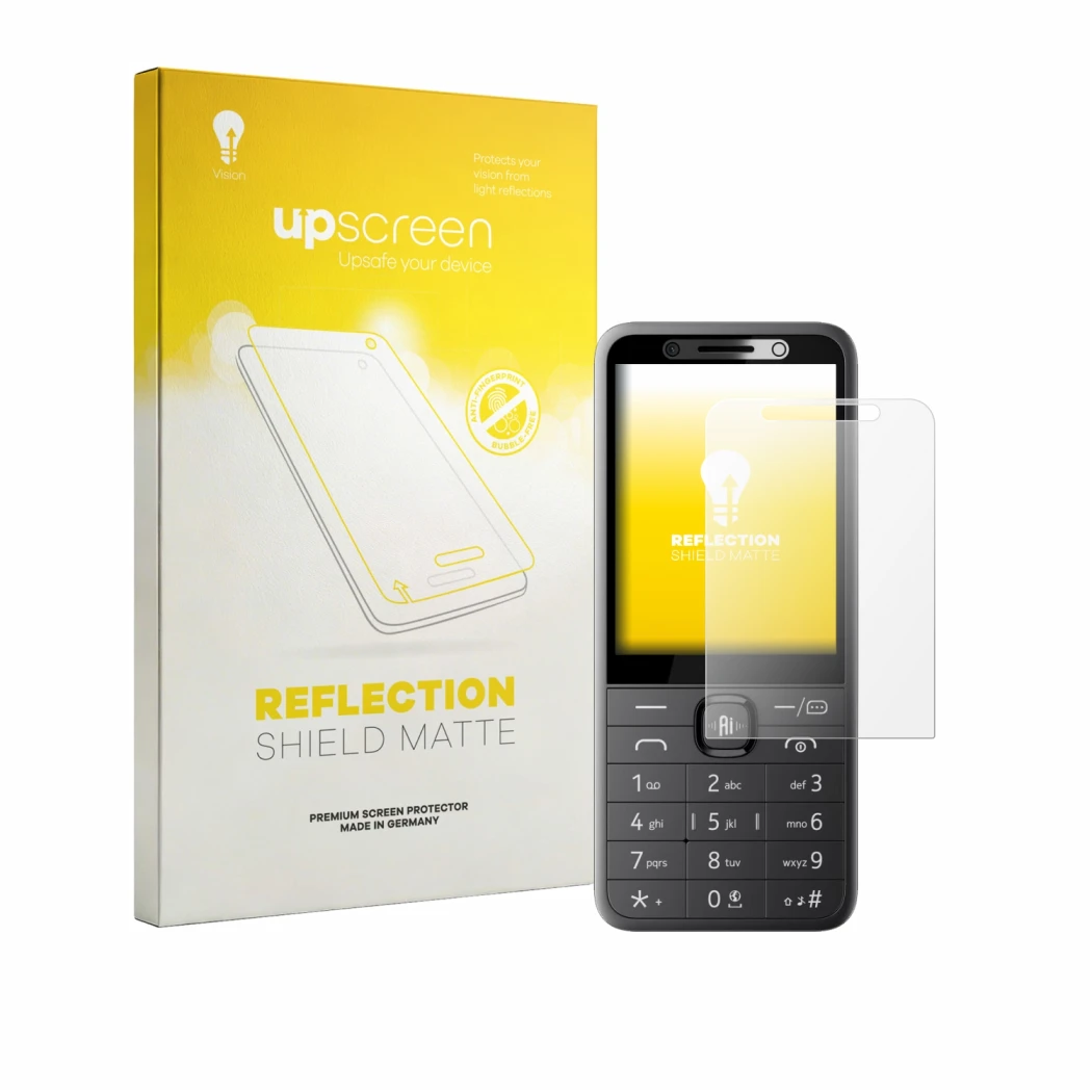 Front side of a product packaging with the brand logo upscreen. Next to it is the device Nokia 235 4G 2.0 shown with the corre
