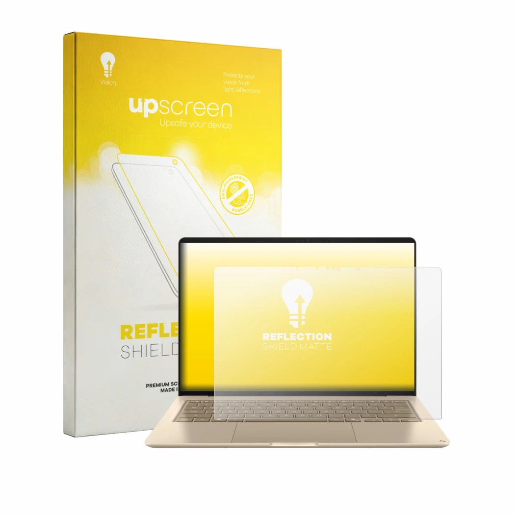 Front side of a product packaging with the brand logo upscreen. Next to it is the device Asus Zenbook 14 UX3480 2026 shown wit