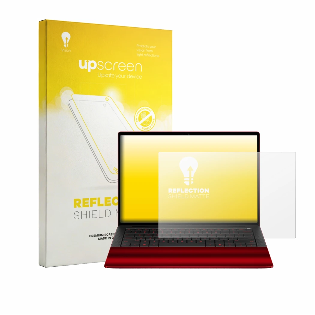 Front side of a product packaging with the brand logo upscreen. Next to it is the device HP Scuderia Ferrari Notebook shown wi