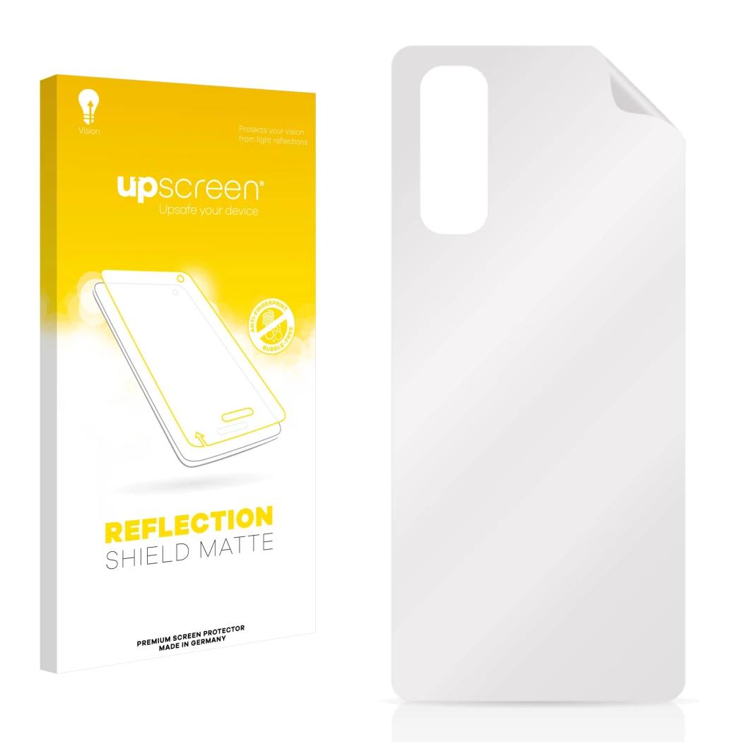 Front side of a product packaging with the brand logo upscreen. Next to it is the corresponding screen protector.