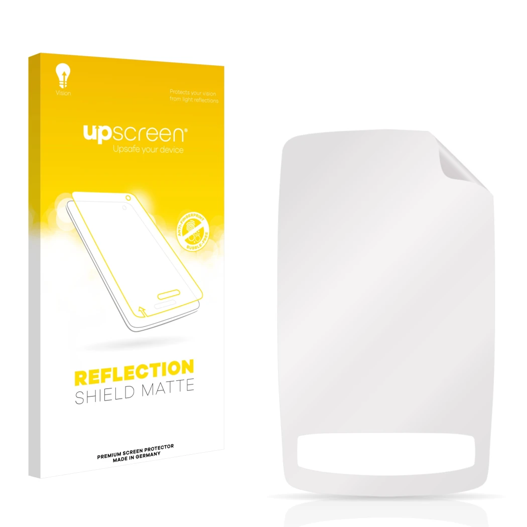 Front side of a product packaging with the brand logo upscreen. Next to it is the corresponding screen protector.