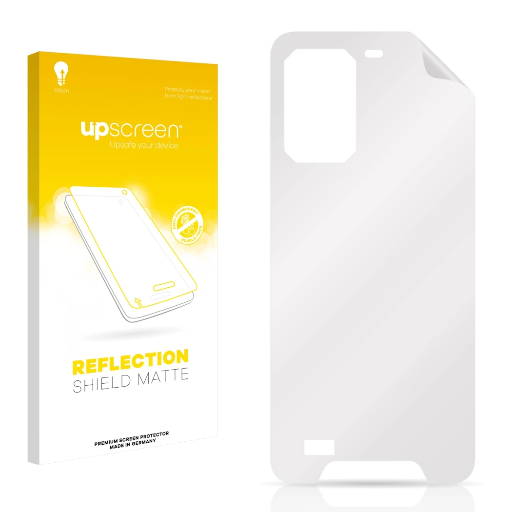 Front side of a product packaging with the brand logo upscreen. Next to it is the corresponding screen protector.