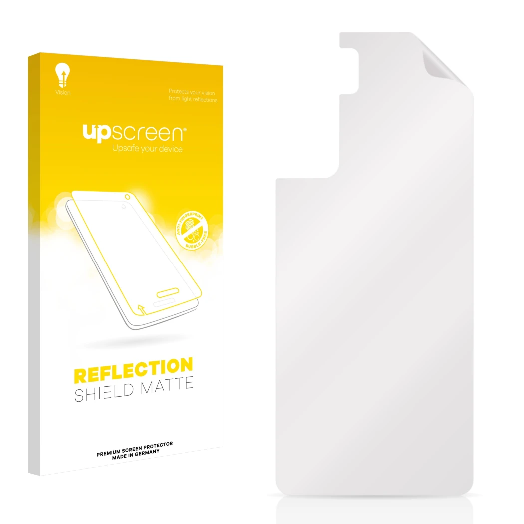 Front side of a product packaging with the brand logo upscreen. Next to it is the corresponding screen protector.