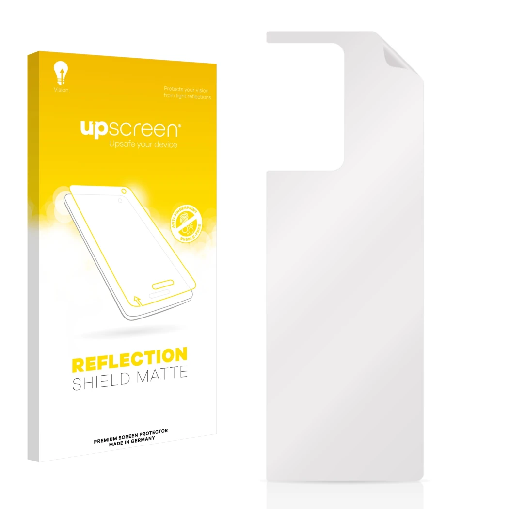 Front side of a product packaging with the brand logo upscreen. Next to it is the corresponding screen protector.
