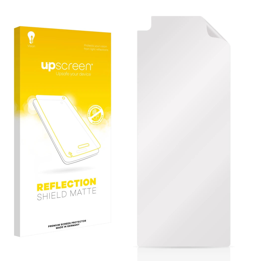 Front side of a product packaging with the brand logo upscreen. Next to it is the corresponding screen protector.