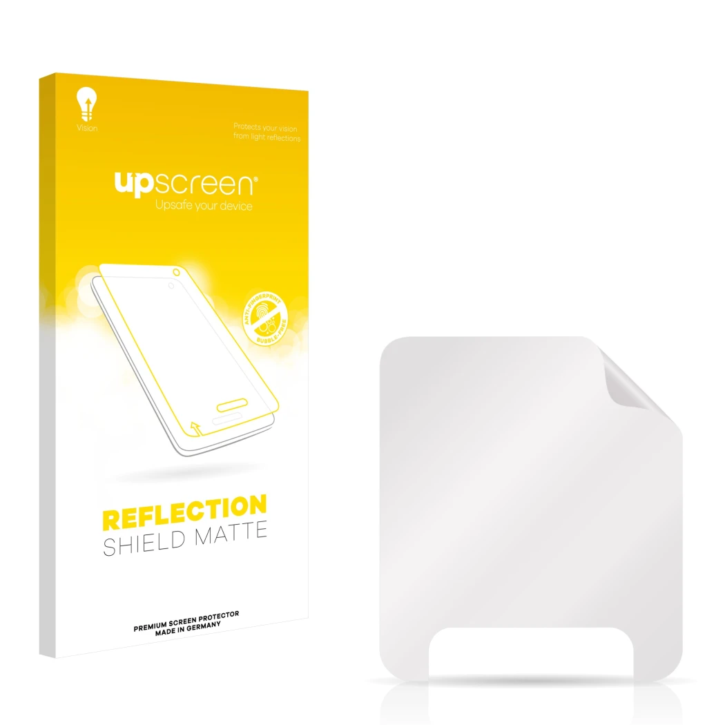 Front side of a product packaging with the brand logo upscreen. Next to it is the corresponding screen protector.