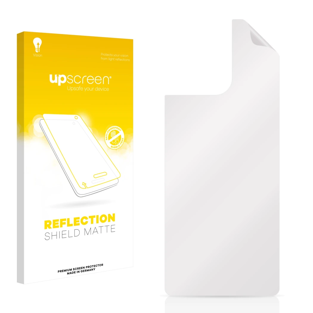 Front side of a product packaging with the brand logo upscreen. Next to it is the corresponding screen protector.
