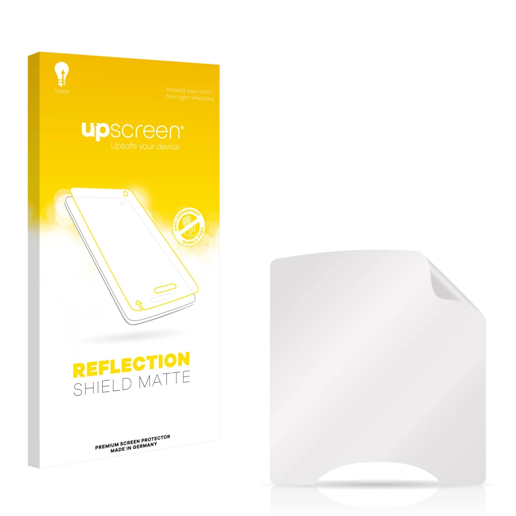 Front side of a product packaging with the brand logo upscreen. Next to it is the corresponding screen protector.
