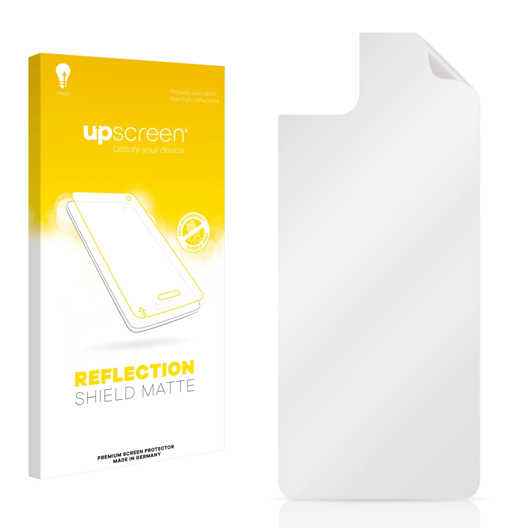 Front side of a product packaging with the brand logo upscreen. Next to it is the corresponding screen protector.