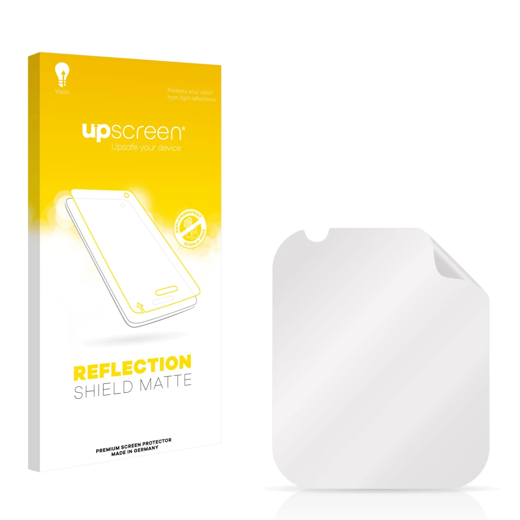 Front side of a product packaging with the brand logo upscreen. Next to it is the corresponding screen protector.