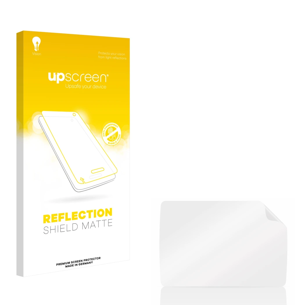 Front side of a product packaging with the brand logo upscreen. Next to it is the corresponding screen protector.