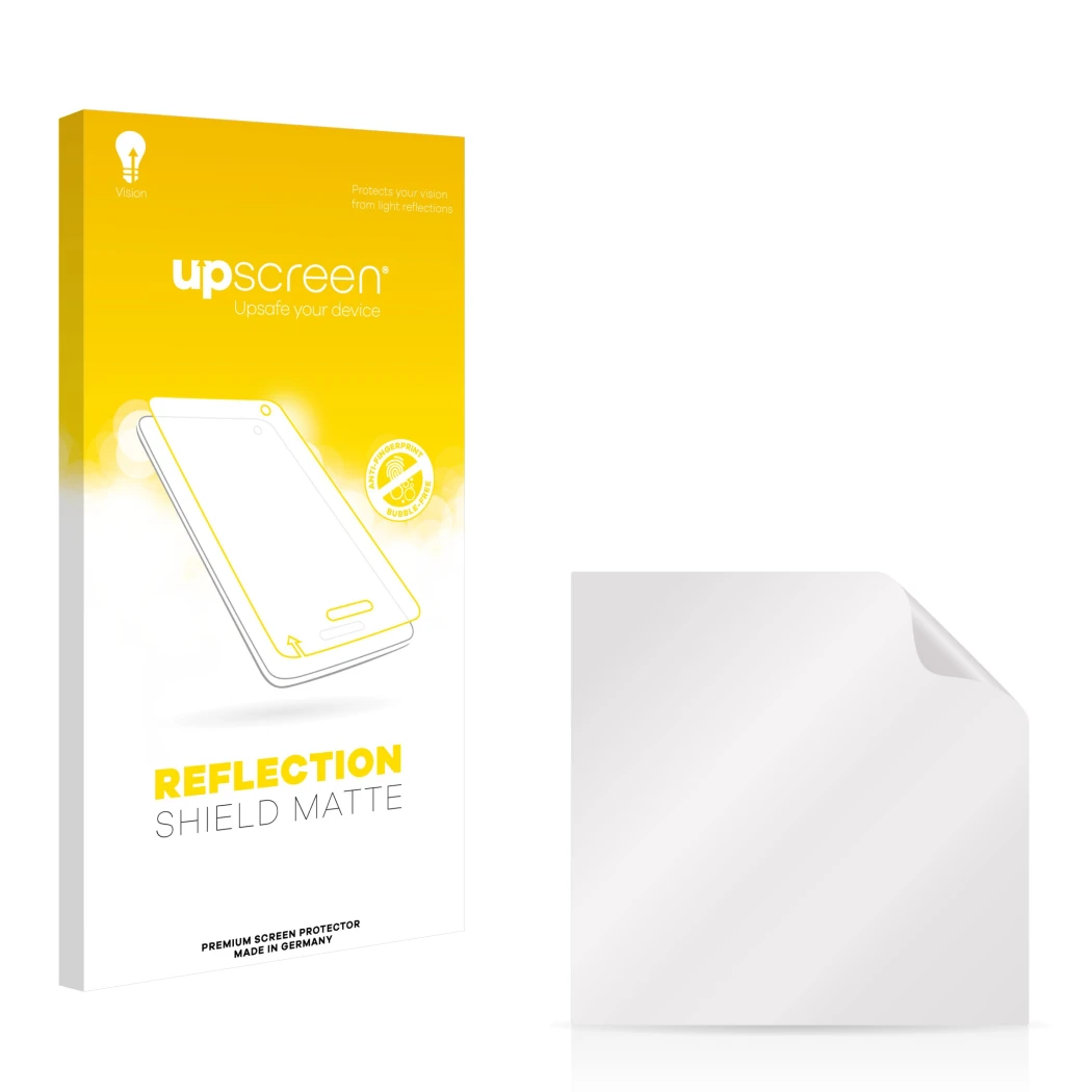 Front side of a product packaging with the brand logo upscreen. Next to it is the corresponding screen protector.