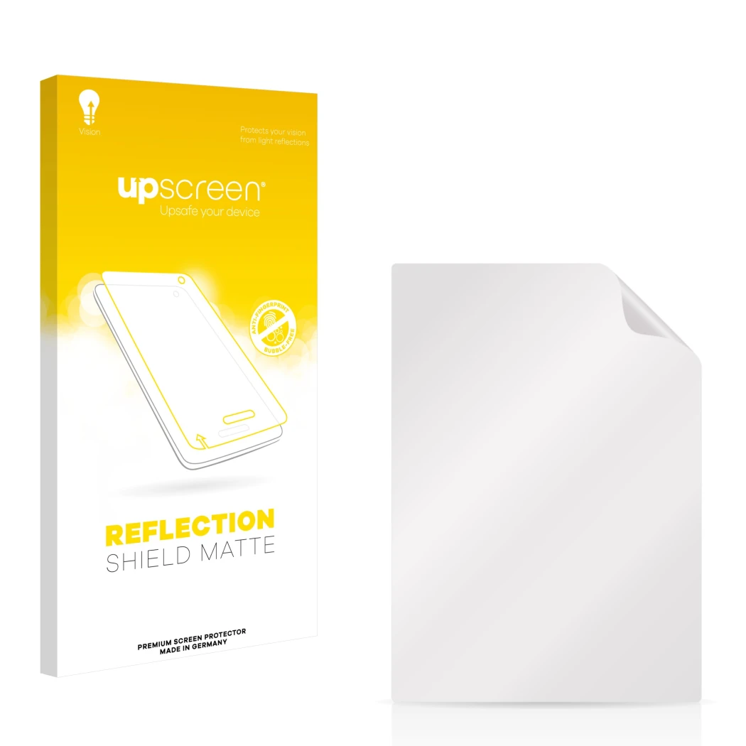 Front side of a product packaging with the brand logo upscreen. Next to it is the corresponding screen protector.