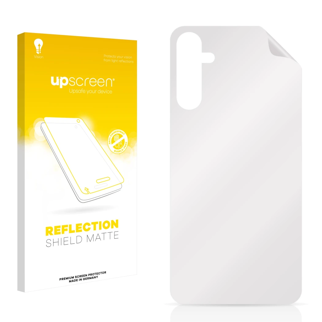 Front side of a product packaging with the brand logo upscreen. Next to it is the corresponding screen protector.
