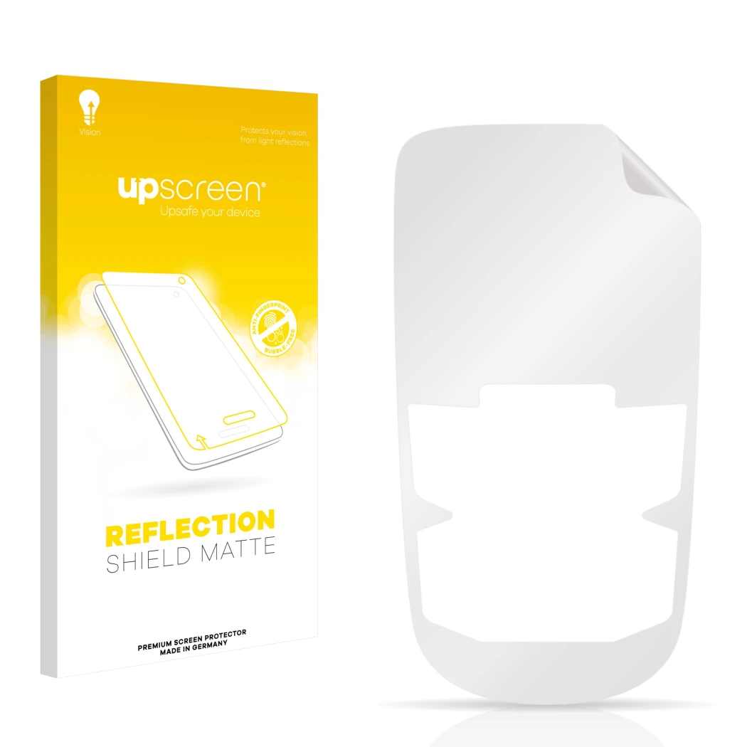 Front side of a product packaging with the brand logo upscreen. Next to it is the corresponding screen protector.