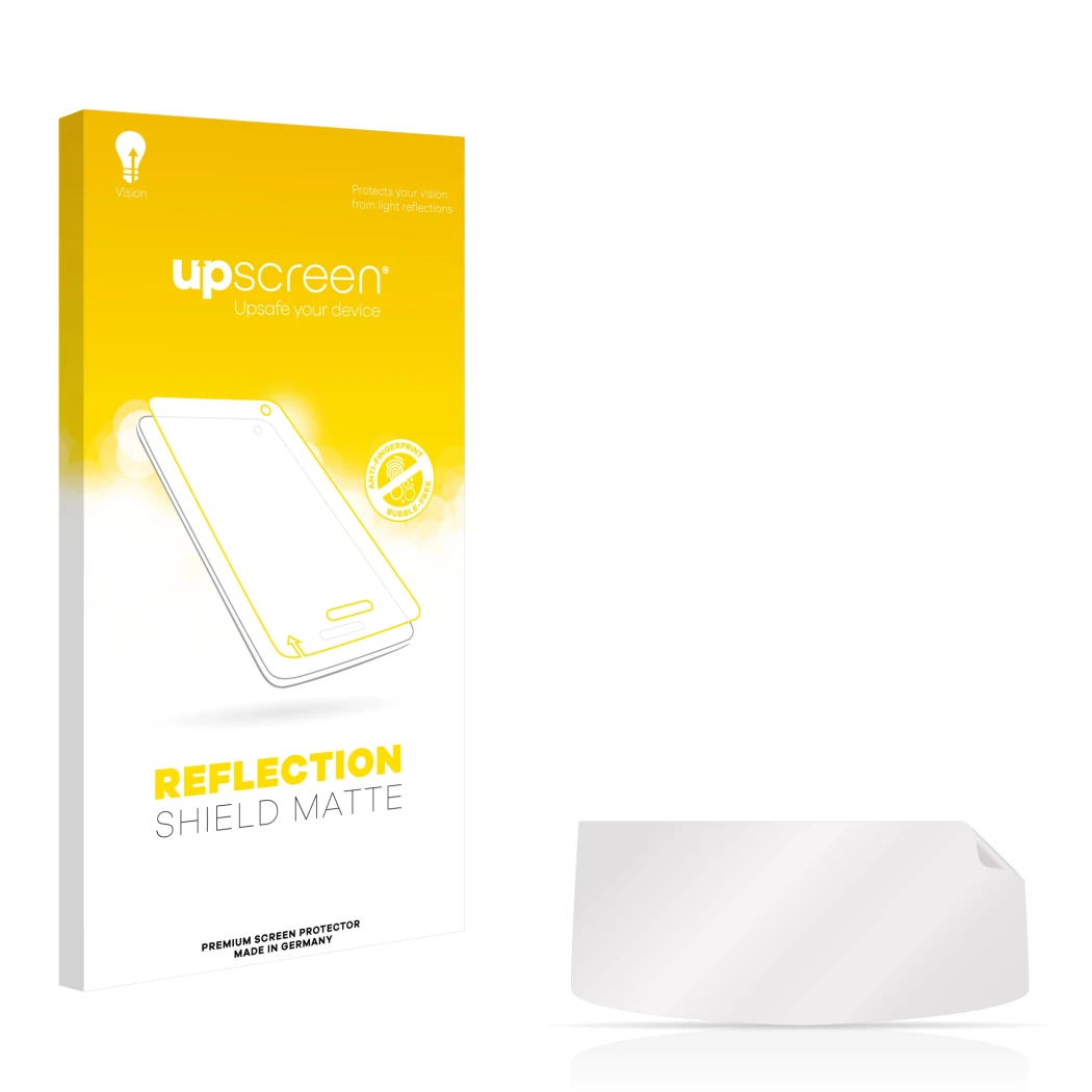 Front side of a product packaging with the brand logo upscreen. Next to it is the corresponding screen protector.