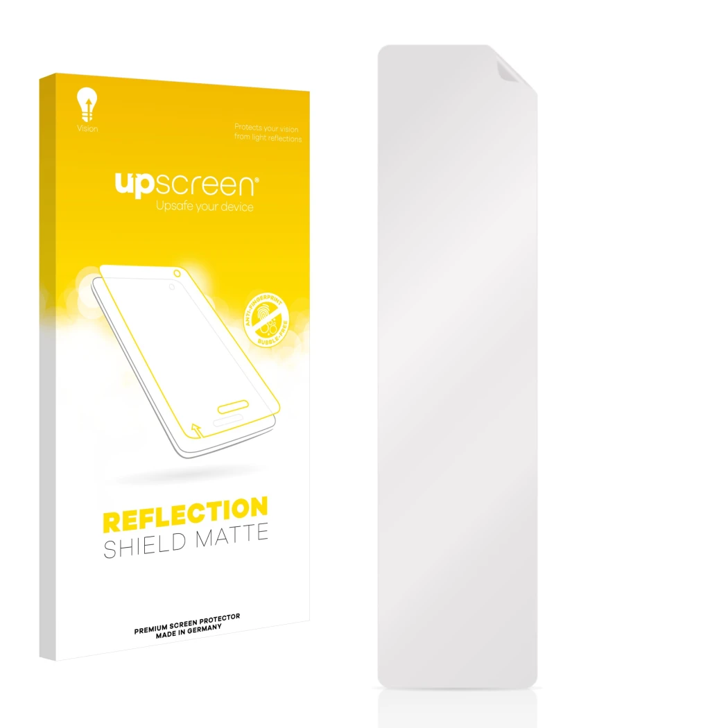 Front side of a product packaging with the brand logo upscreen. Next to it is the corresponding screen protector.