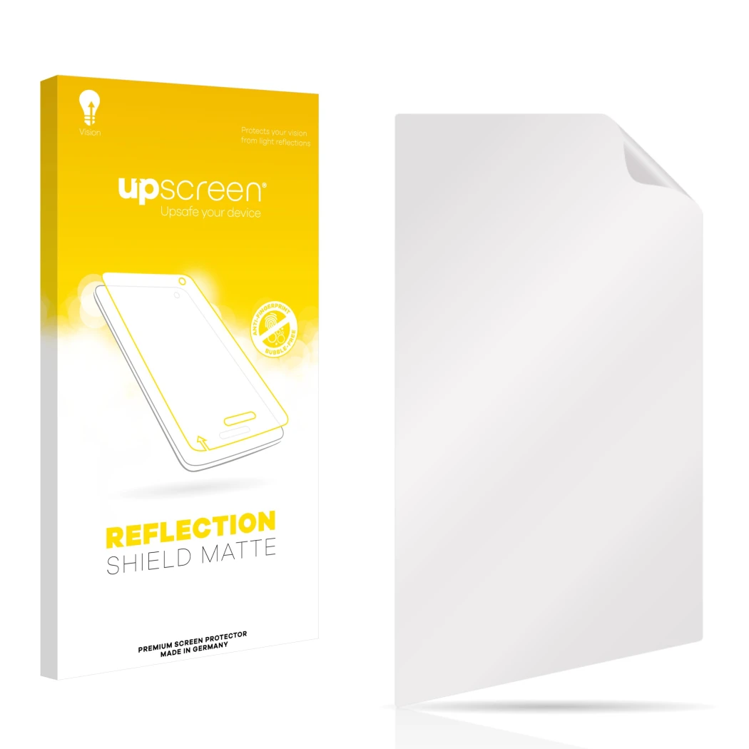 Front side of a product packaging with the brand logo upscreen. Next to it is the corresponding screen protector.