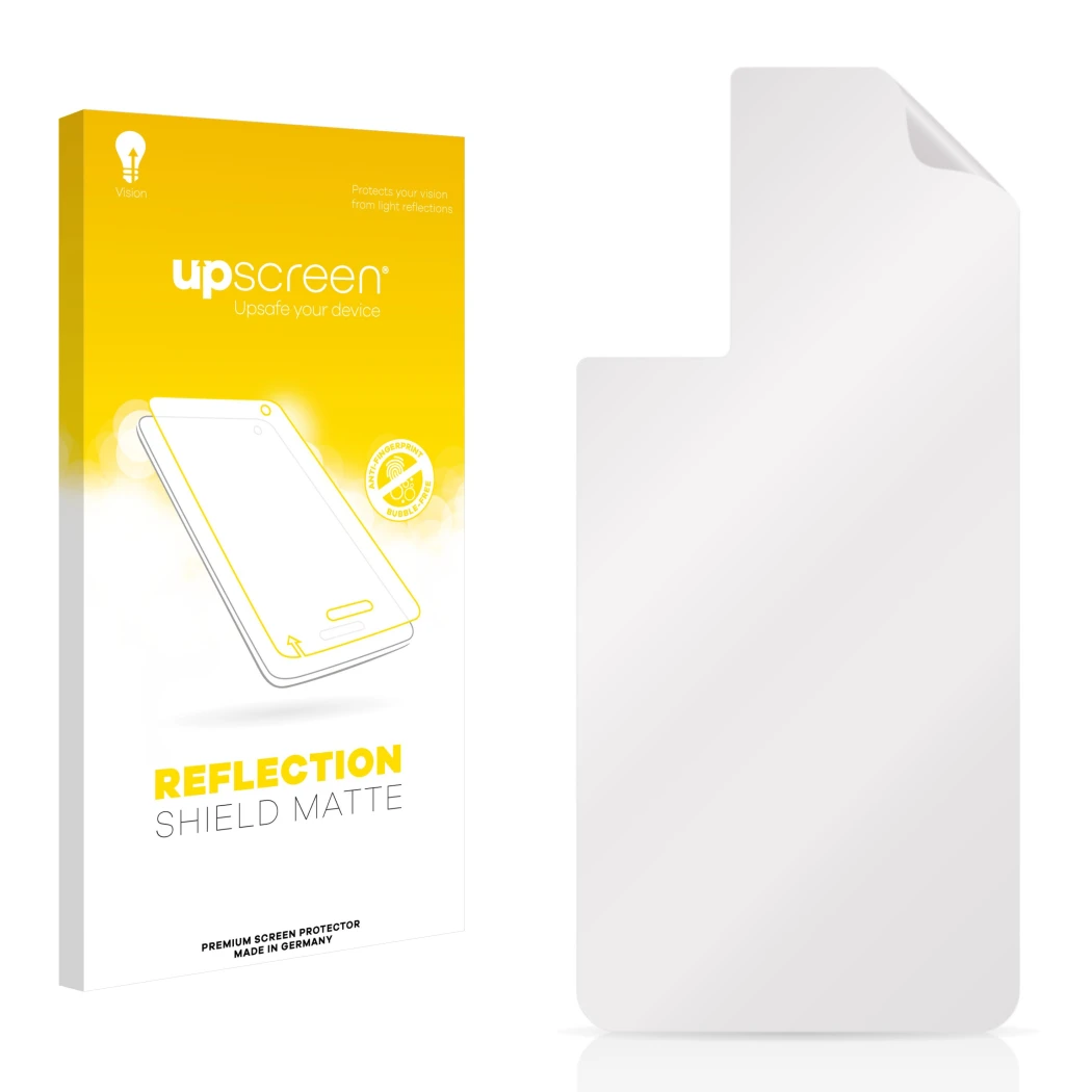Front side of a product packaging with the brand logo upscreen. Next to it is the corresponding screen protector.