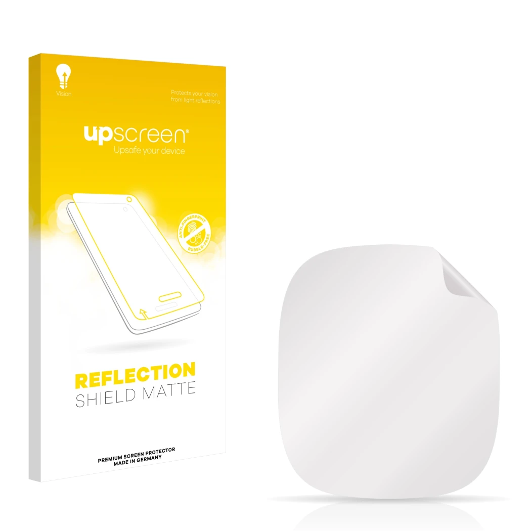 Front side of a product packaging with the brand logo upscreen. Next to it is the corresponding screen protector.
