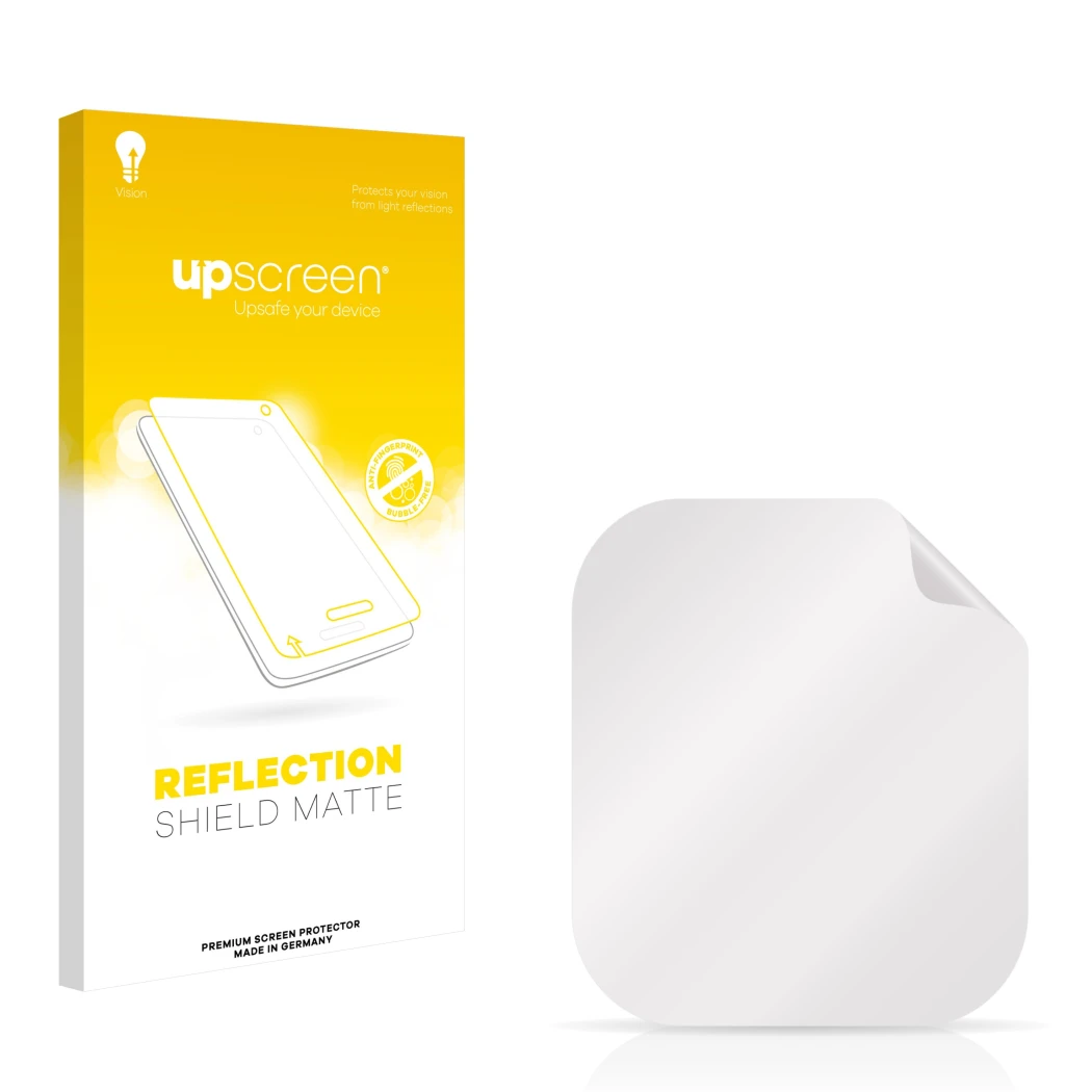 Front side of a product packaging with the brand logo upscreen. Next to it is the corresponding screen protector.