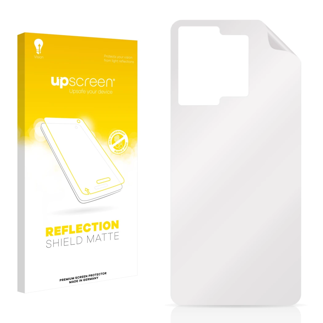 Front side of a product packaging with the brand logo upscreen. Next to it is the corresponding screen protector.