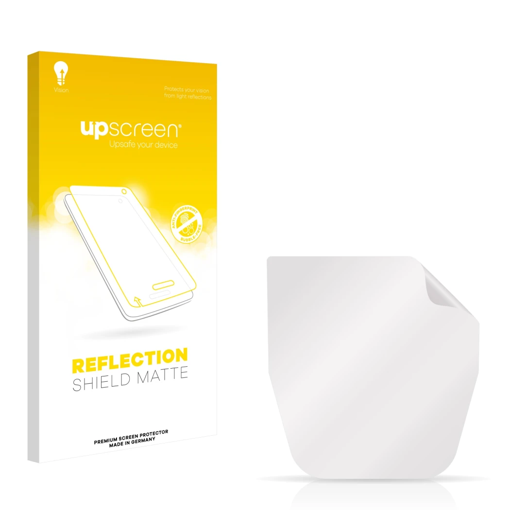 Front side of a product packaging with the brand logo upscreen. Next to it is the corresponding screen protector.
