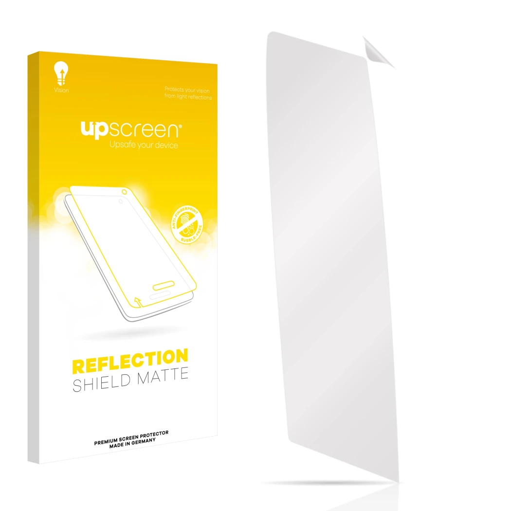 Front side of a product packaging with the brand logo upscreen. Next to it is the corresponding screen protector.