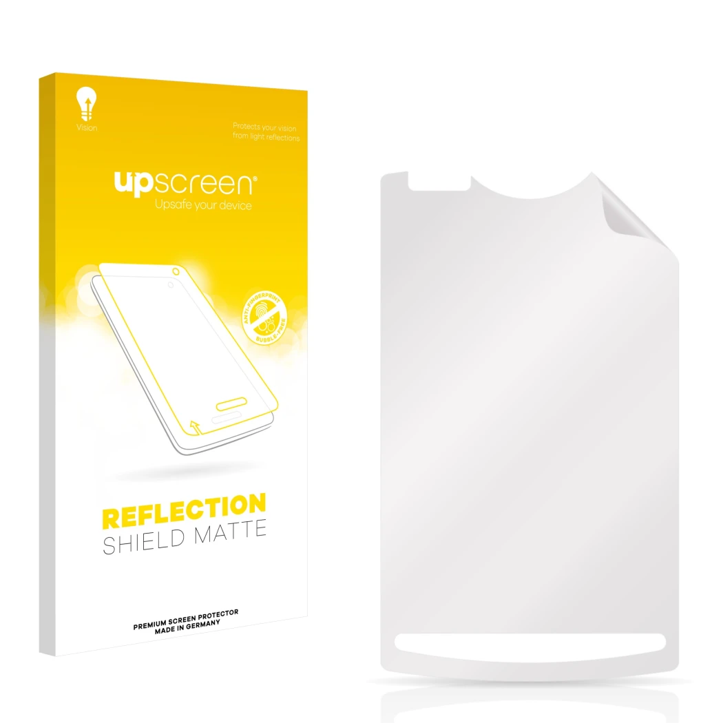 Front side of a product packaging with the brand logo upscreen. Next to it is the corresponding screen protector.
