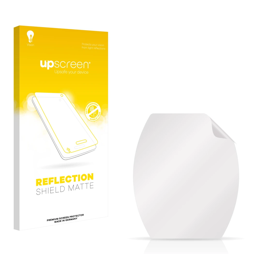 Front side of a product packaging with the brand logo upscreen. Next to it is the corresponding screen protector.