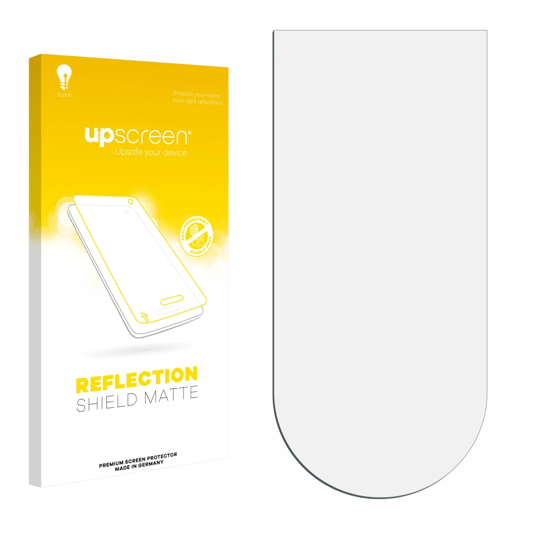Front side of a product packaging with the brand logo upscreen. Next to it is the corresponding screen protector.