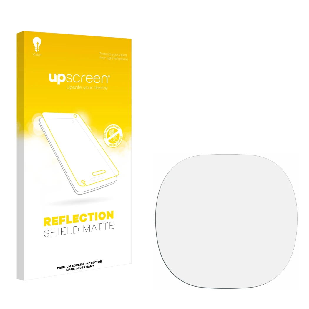 Front side of a product packaging with the brand logo upscreen. Next to it is the corresponding screen protector.