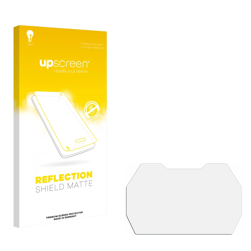 Front side of a product packaging with the brand logo upscreen. Next to it is the corresponding screen protector.