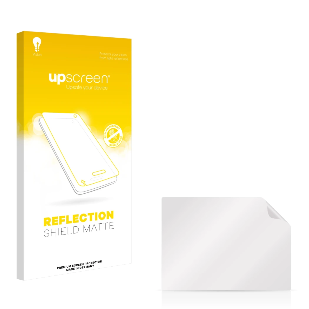 Front side of a product packaging with the brand logo upscreen. Next to it is the corresponding screen protector.