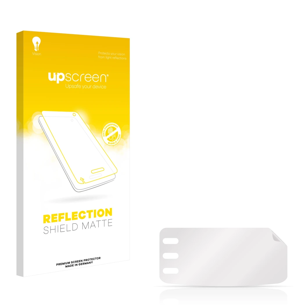 Front side of a product packaging with the brand logo upscreen. Next to it is the corresponding screen protector.