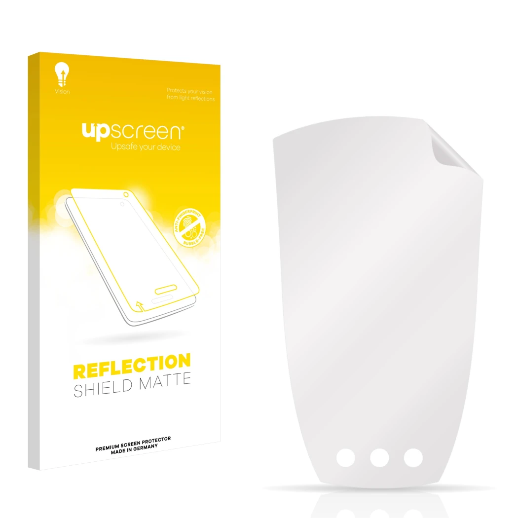 Front side of a product packaging with the brand logo upscreen. Next to it is the corresponding screen protector.