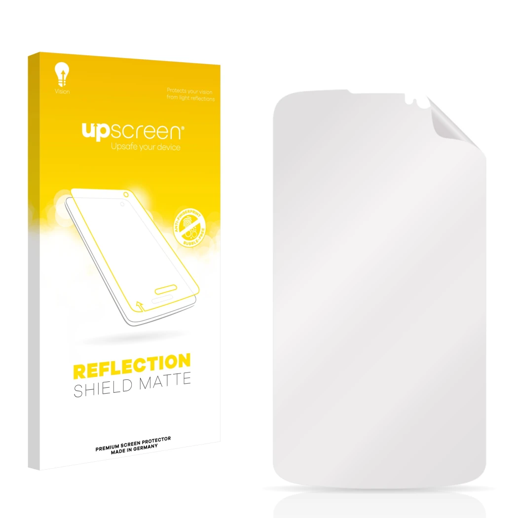 Front side of a product packaging with the brand logo upscreen. Next to it is the corresponding screen protector.