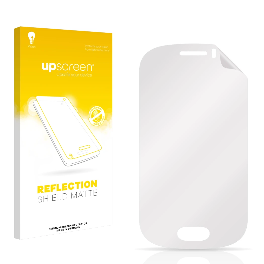 Front side of a product packaging with the brand logo upscreen. Next to it is the corresponding screen protector.