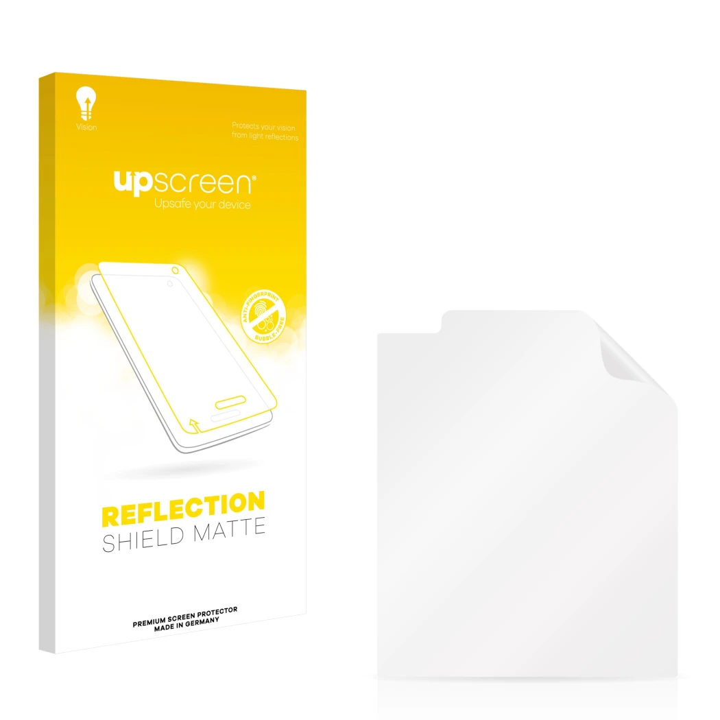 Front side of a product packaging with the brand logo upscreen. Next to it is the corresponding screen protector.