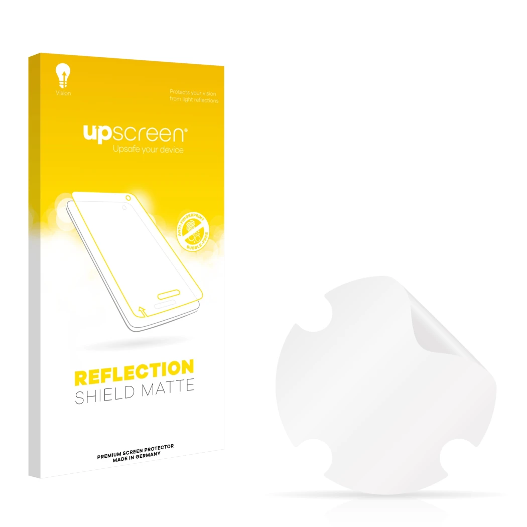 Front side of a product packaging with the brand logo upscreen. Next to it is the corresponding screen protector.