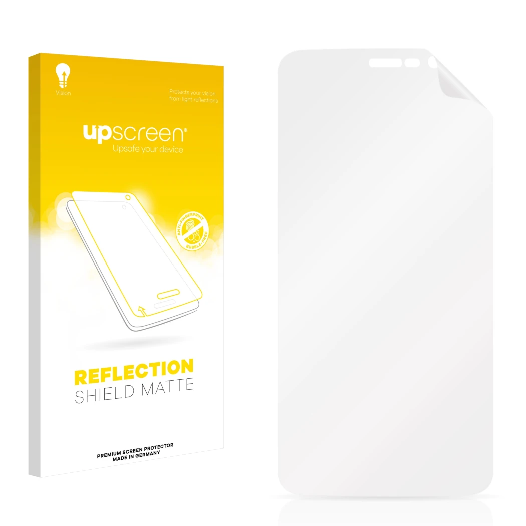 Front side of a product packaging with the brand logo upscreen. Next to it is the corresponding screen protector.
