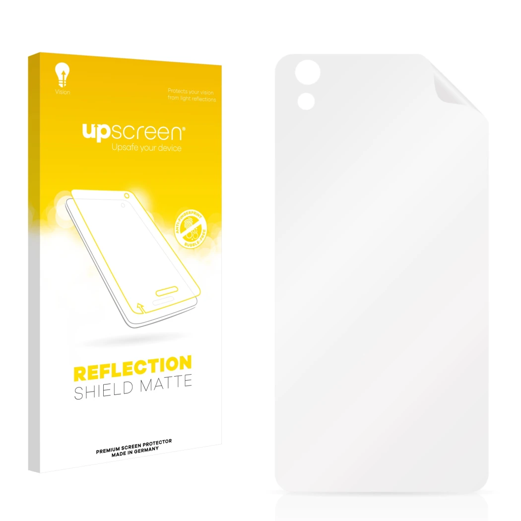 Front side of a product packaging with the brand logo upscreen. Next to it is the corresponding screen protector.