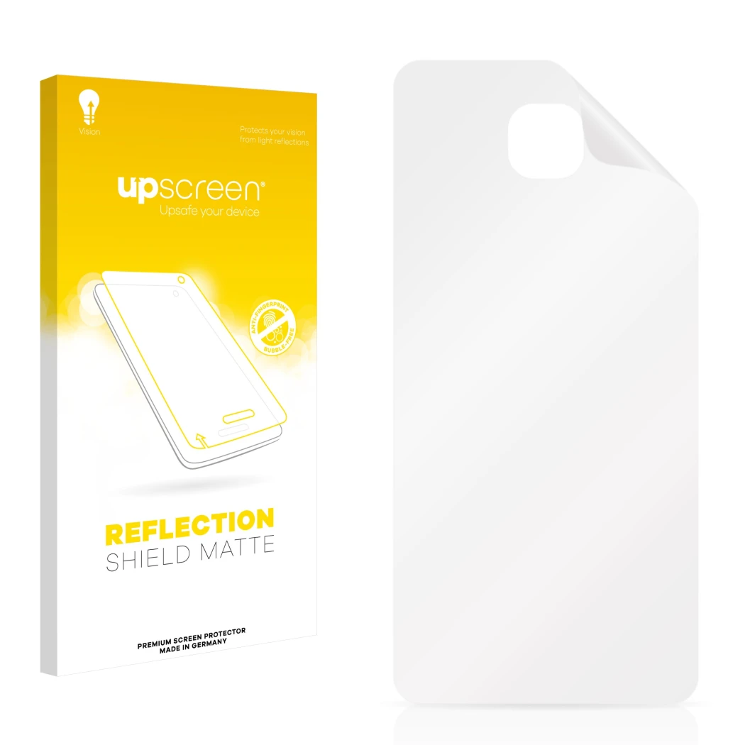 Front side of a product packaging with the brand logo upscreen. Next to it is the corresponding screen protector.